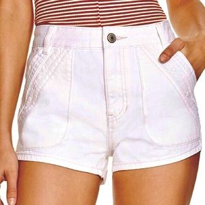 Free People White Denim High-Waisted Shorts